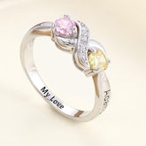 Personalisierter Geburtsstein Unendlichkeitszeichen Ring mit  Namensgravur & Innengravur – Perfektes Geschenk für Mama oder die Liebste